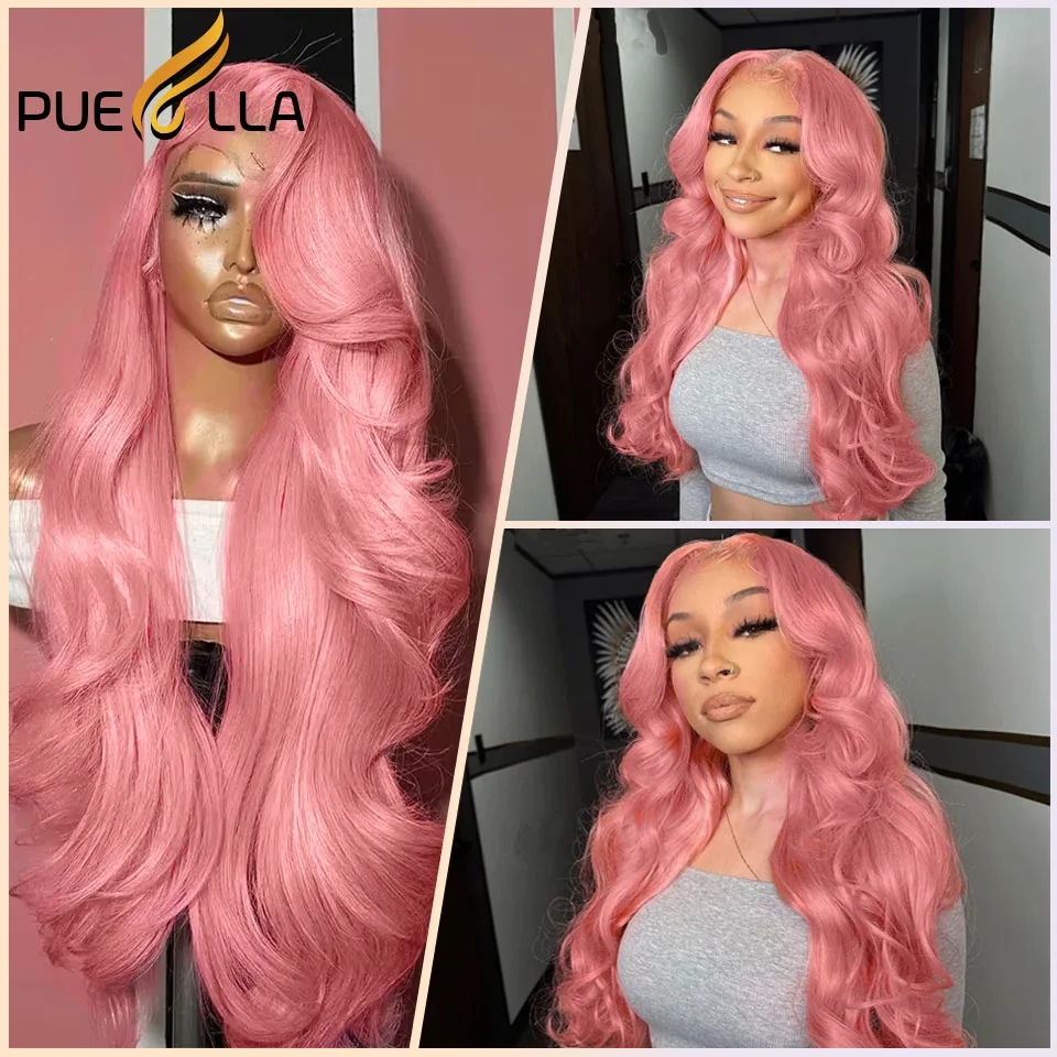 

Pink Color Human Hair Wig Natural Hairline Body Wave Transparent Lace Front Wig 13x6 High Density Lace Frontal Wigs for Women