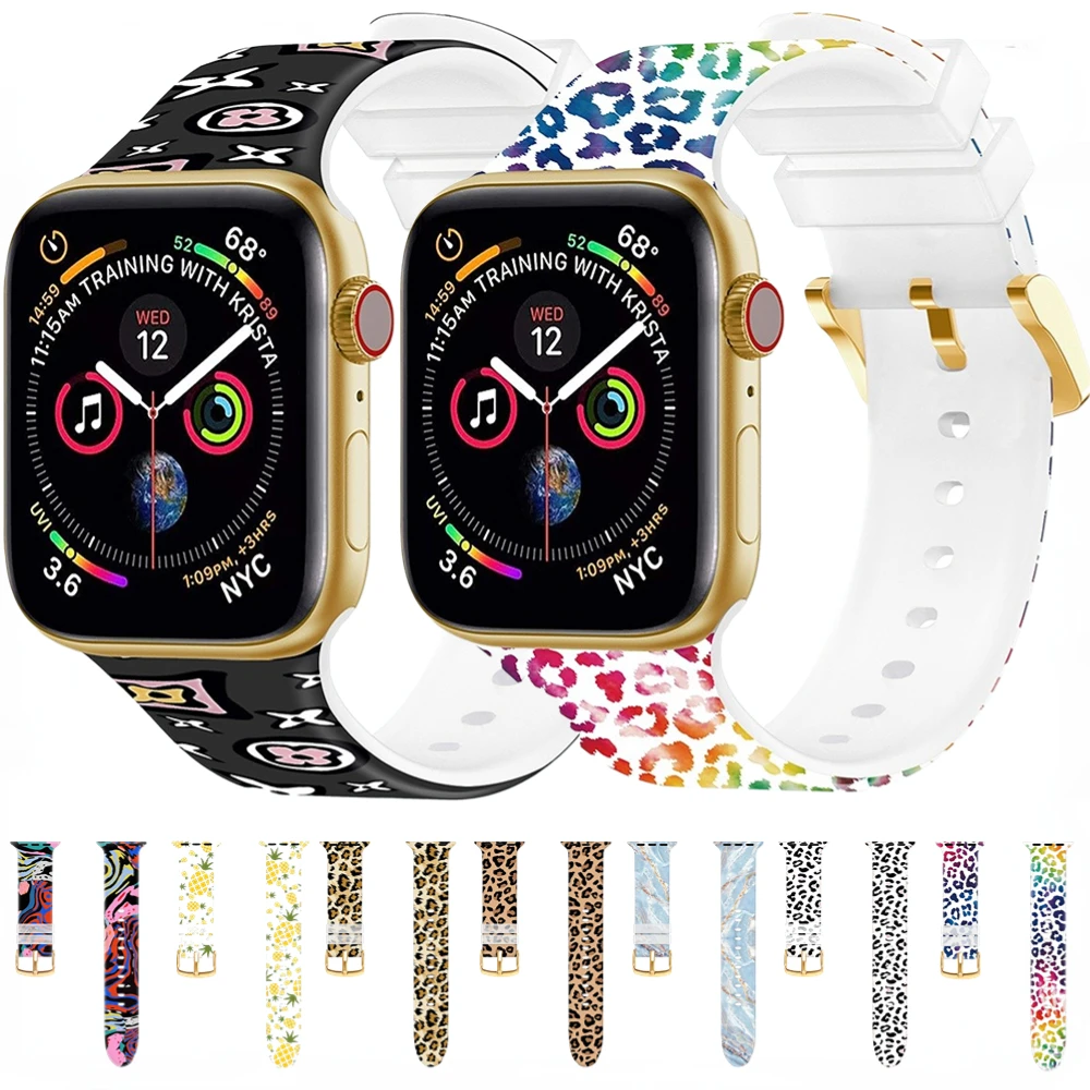 

Printed Silicone Strap for Apple Watch Band 49mm 44mm 40mm 45mm 41mm 42mm 38mm Bracelet for iWatch Series Ultra 9 8 7 6 5 4 3 SE