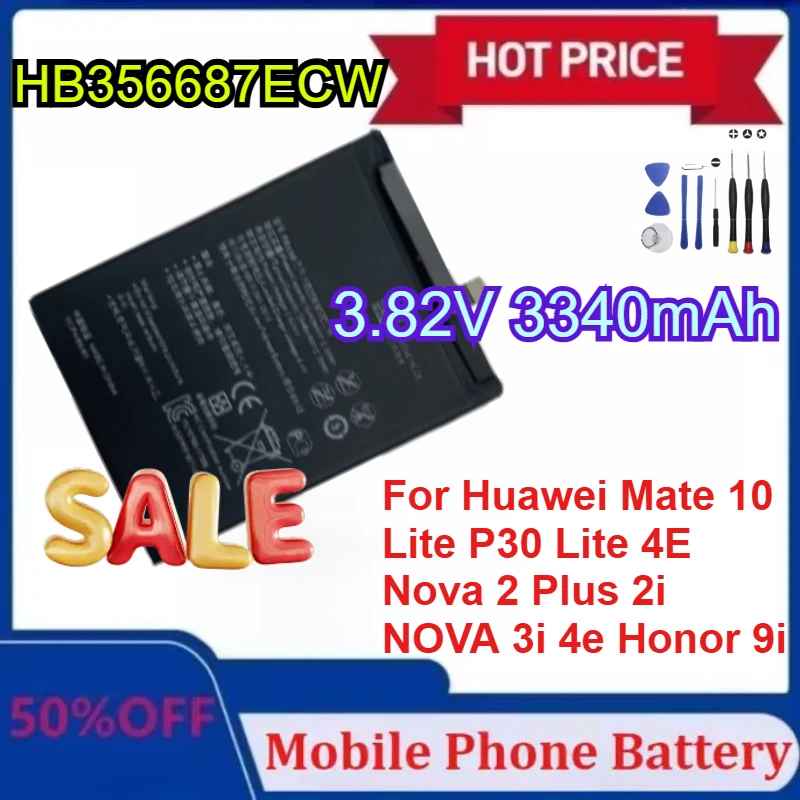 

New 3.82V 3340mAh HB356687ECW Mobile Phone for Huawei Mate 10 Lite P30 Lite 4E Nova 2 Plus 2i NOVA 3i 4e Honor 9i Batteries