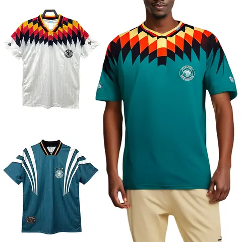 Maglia da calcio 1994 Germania Maglia da calcio da trasferta Camicia sportiva Manica corta Top T-shirt con scollo a V T-shirt retrò per uomo Donna Gioventù