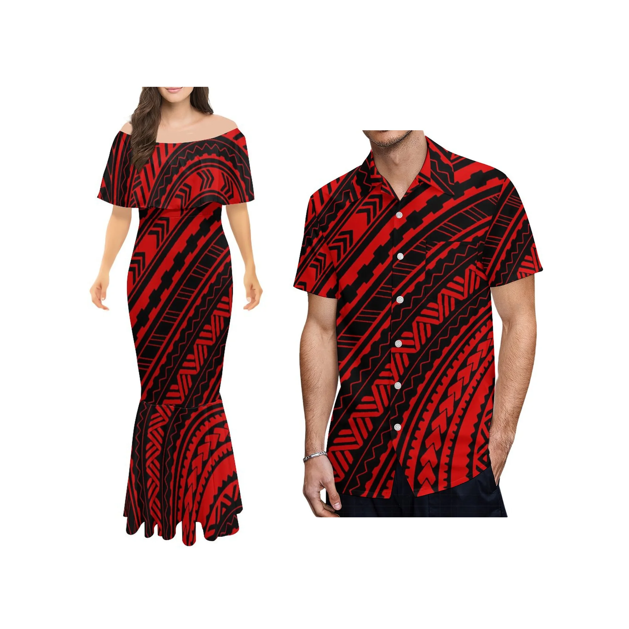 

Polynesian Tribal Clothing High Quality Luxury Design Personality Samoan Mermaid Dress Big Size Half Sleeve Mermaid Dress