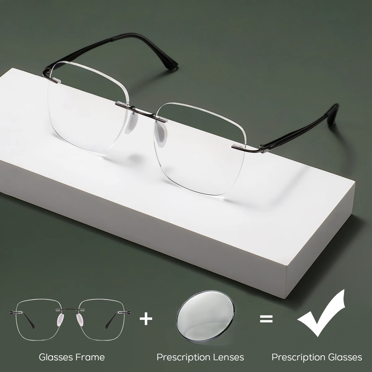 

New Men and Women Fashion Rimless Prescription Glasses Metal Square Myopia Eyeglasses Anti Blue Light Optical Progressive Lenses