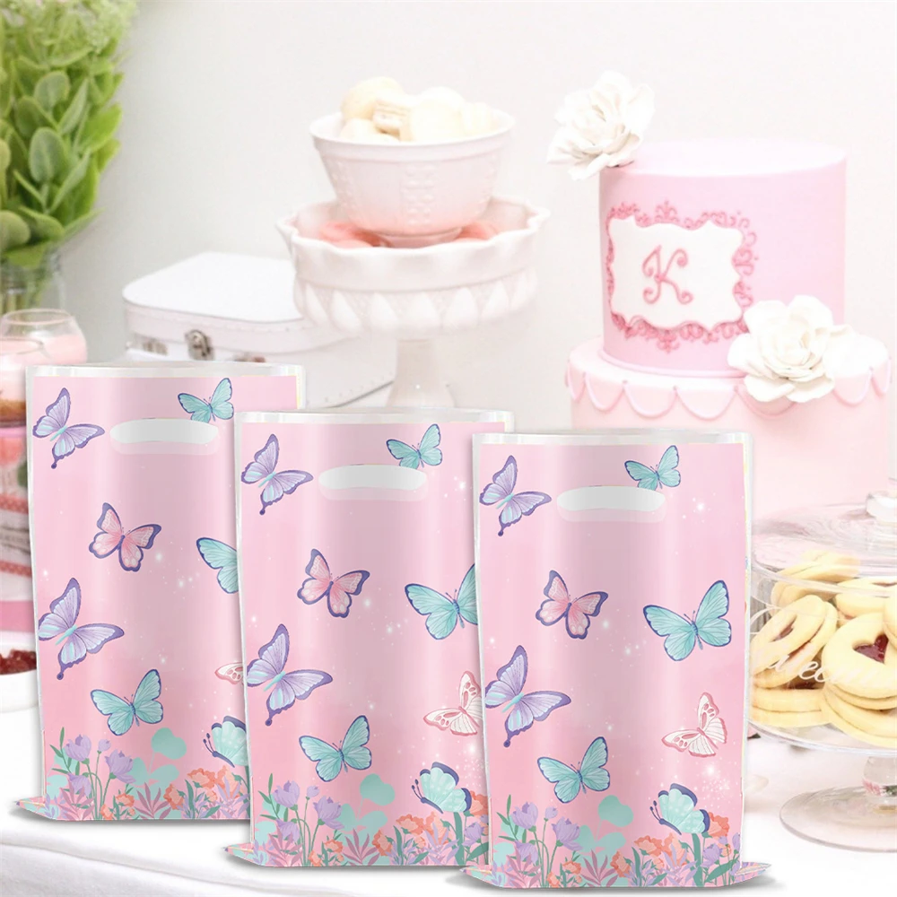 10pcs/lot Butterfly Theme Kids girls Favors Happy Birthday Party Gifts Surprise Candy Bags Decorations Loot Bags