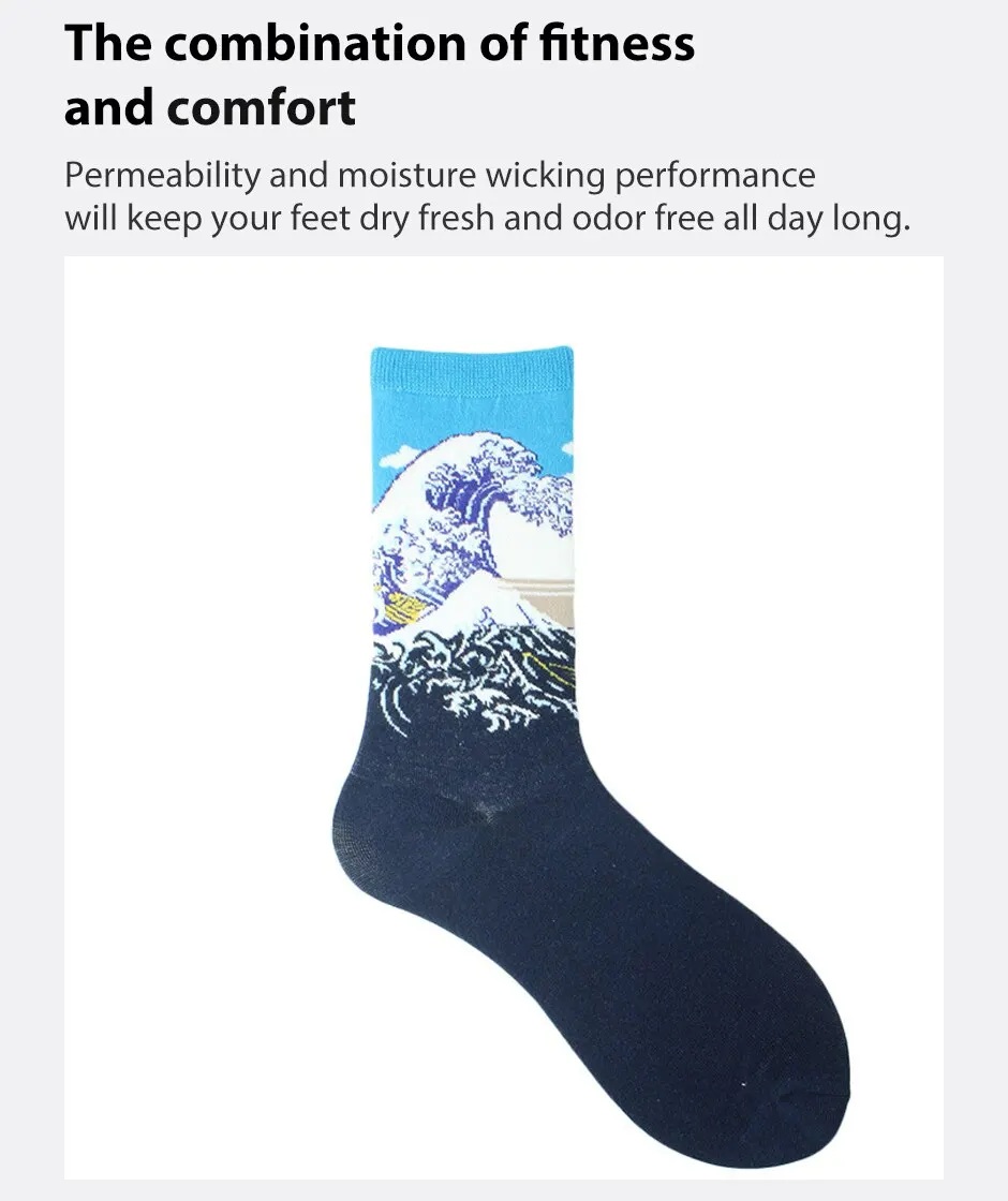 Mens Fashion Art Designed Painting Series Male Funny Socks Casual Autumn Winter Home Floor Breathable Socks