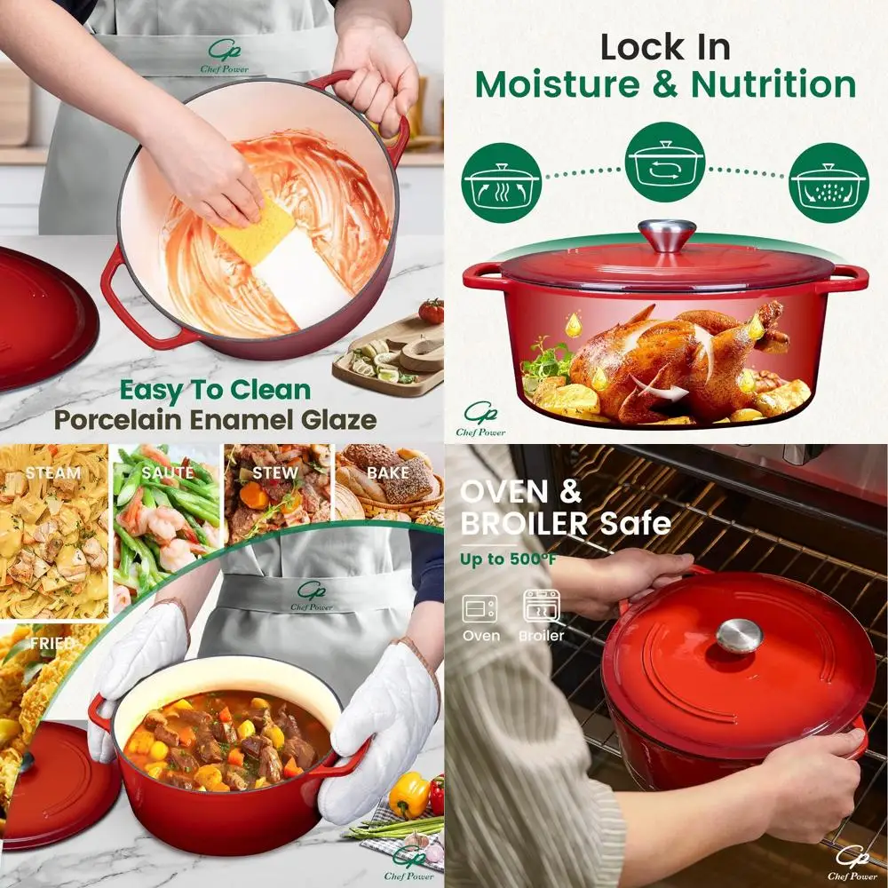 

Dutch Oven Pot with Lid 6QT, Enameled Cast Iron Dutch Oven for Bread Baking, Braising, Stews, Roasting, Oven Safe Dutch Ovens, G