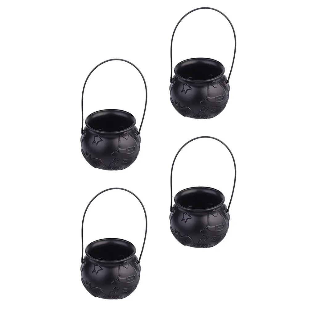 

4 Pcs Buckets Large Black Portable Halloween Kids Gifts Snack Holders Kettles Plastic PP Jars Buckets Props