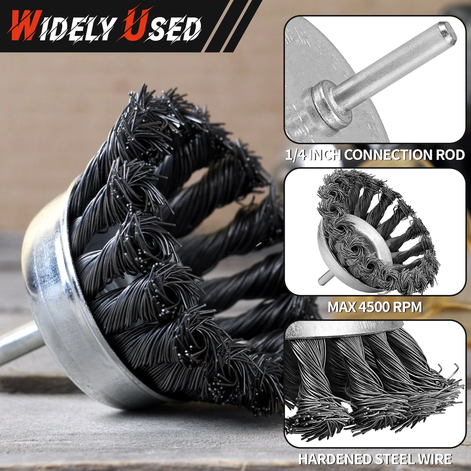 Imagem -05 - Wire Knot End Brush Polegada Wire Wheel Cup Brush Furadeira Elétrica Rotativo Abrasivo Remoção de Ferrugem Corrosão Polimento 100 mm