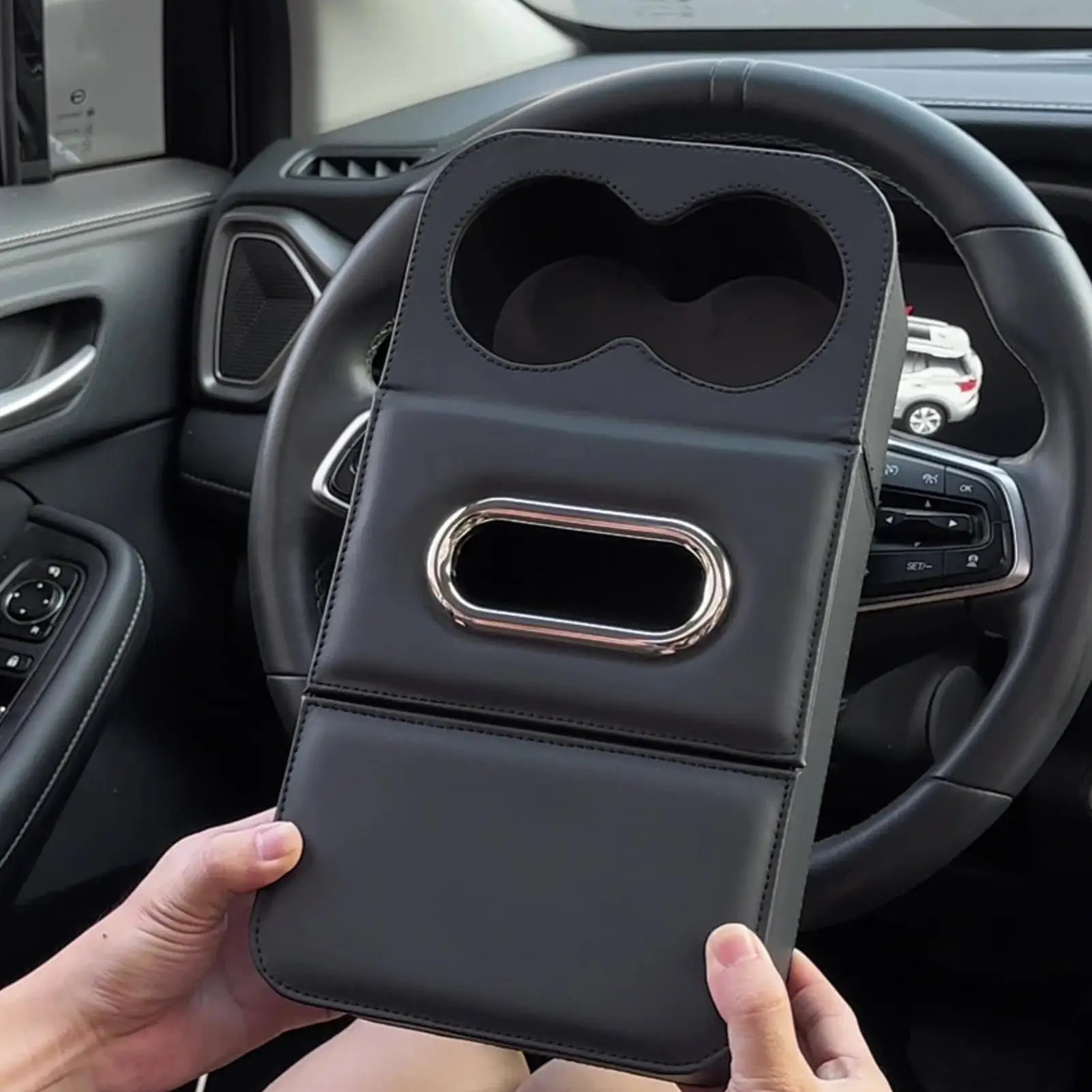 Car Console Organizer Leather Cup Holder Car Armrest Cushion Storage Box For Water Bottle Key Sunglasses Card Truck SUV RV Sedan