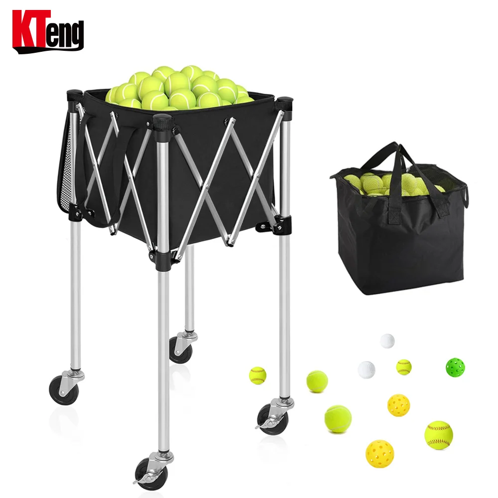 Lightweight Portable Tennis Ball Pickleball Ball Hopper Basket Sport Foldable Tennis Ball Cart for Coach Training