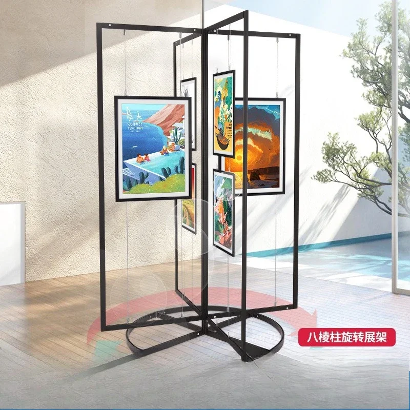 Painting exhibition board, school calligraphy art exhibition display shelf, rotatable octagonal prism