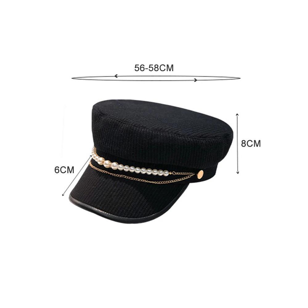 Fashion Pearl Chain Flat Top Navy Hat Beret Caps Brand Designer Autumn Winter Octagonal Newsboy Caps Hats Women\'s Sun Protection