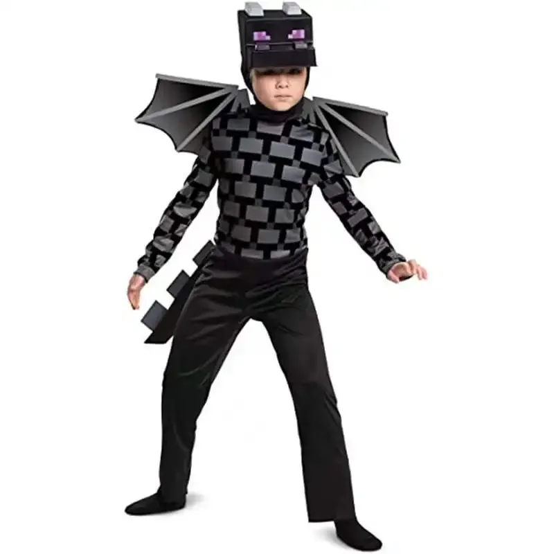 Child Game Diamond Armor Theme Cosplay Character Classical Dragon Costume Jumpsuit Halloween Kid with Wings Hat