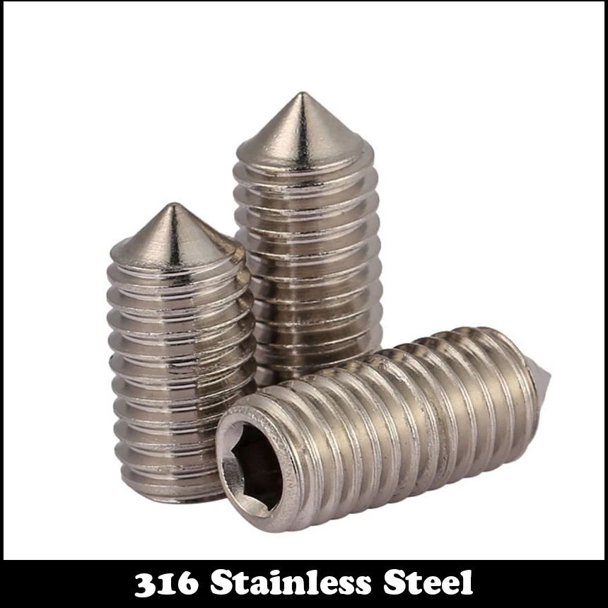 M10 M10*20 M10x20 M10*25 M10x25 M10*30 M10x30 316 Stainless Steel DIN914 Hex Hexagon Socket Allen Head Grub Cone Point Set Screw