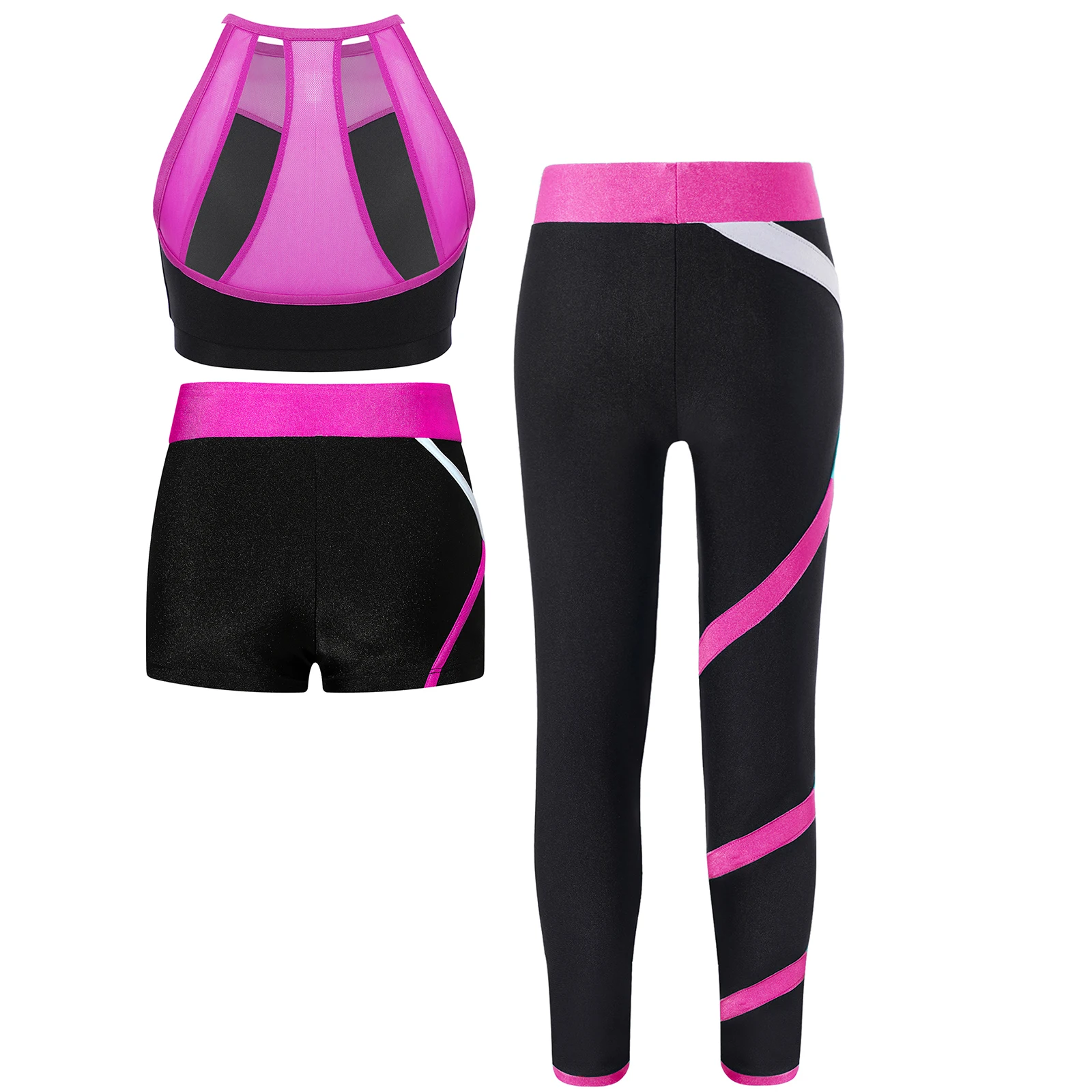 Kinderen Meisjes Balletdanssets Kleurblok Sportoutfits Uitgesneden rugvest met shorts en legging voor gymnastiektraining Hardlopen