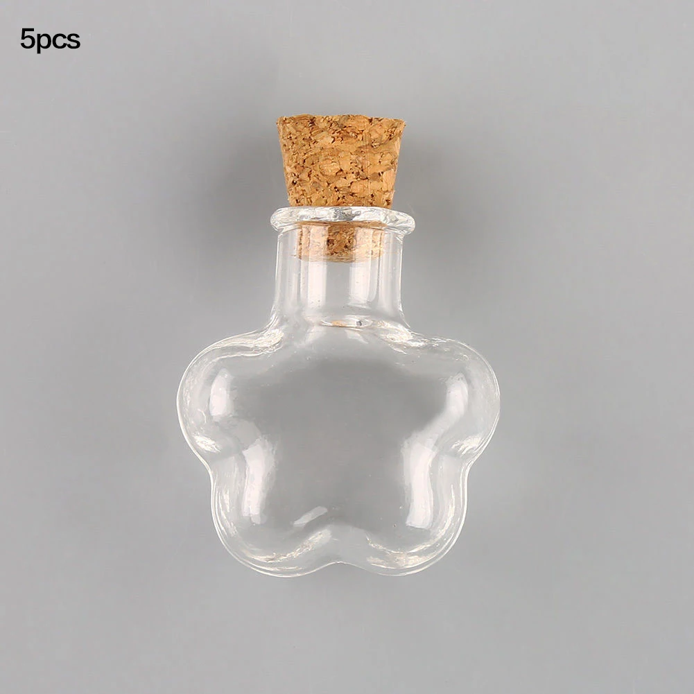 5Pcs Mini Glass Bottles Flasks With Cork Stoppers Transparent Wishing Gifts Healing Lucky Drifting Empty Tiny Jars Decoration