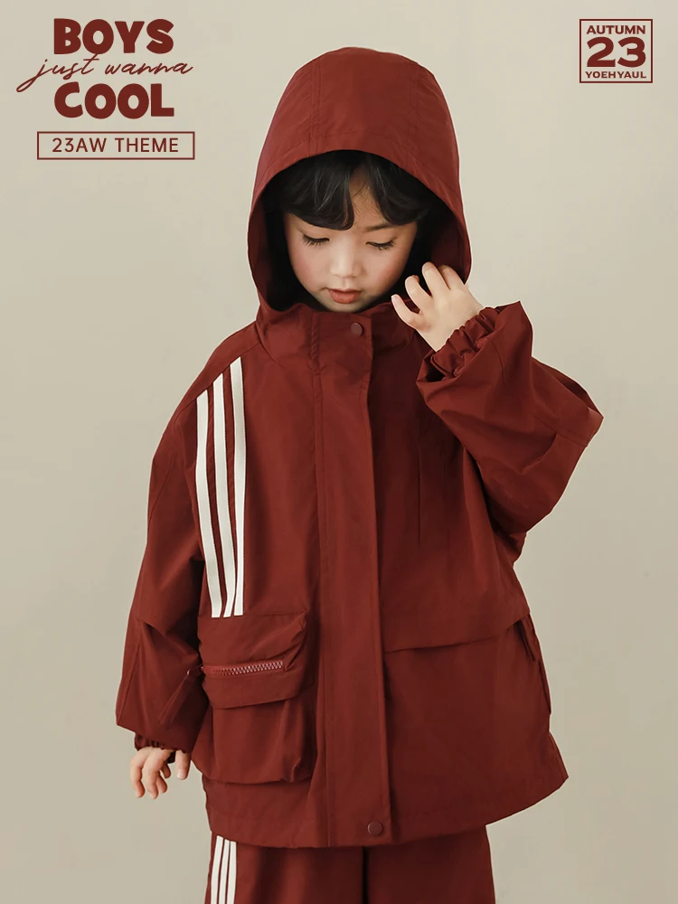 

Boys' Vertical Stripe Sports Leisure Vintage Hooded Set Spring New Children's Two Piece Set Trendy