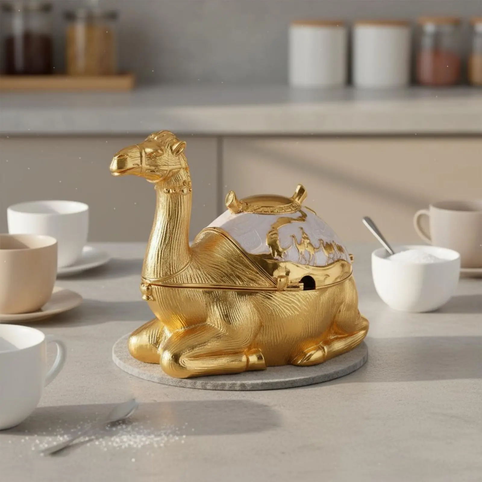 Decorative Sugar Jar with Spoon Embossed Design Camel Sugar Bowl Camel Container with Lid Compact Size Seasoning Pot Sturdy
