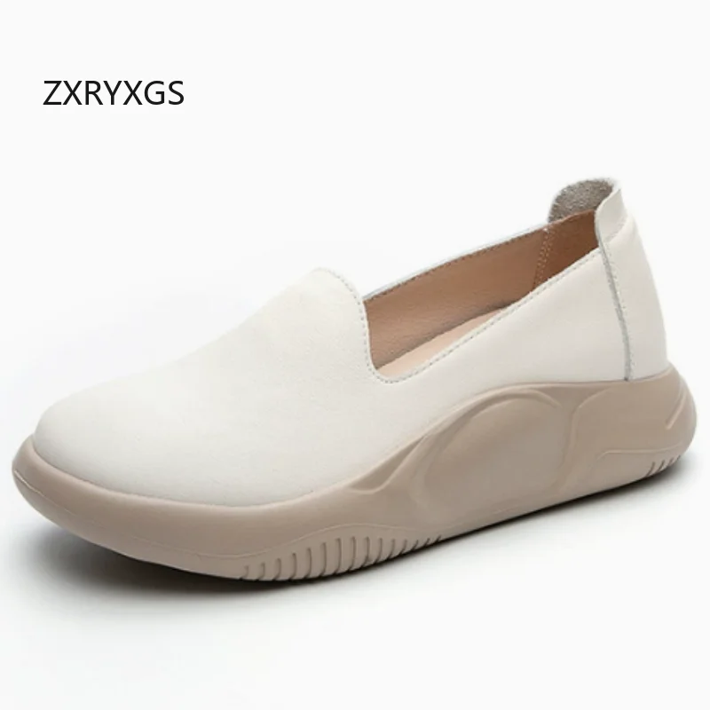 ZXRYXGS 2026 Top Layer Cowhide Thick Soled Increase Wedges Shoes Fashion Casual Sneakers Comfort Soft Sole Women' Trendy Shoes