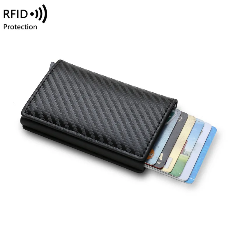 Porte-cartes en fibre de carbone pour homme, portefeuille RFID, mince, minimaliste, boîte en aluminium, étui à cartes, portefeuilles courts, conception à trois volets, pince à billets, sac à main