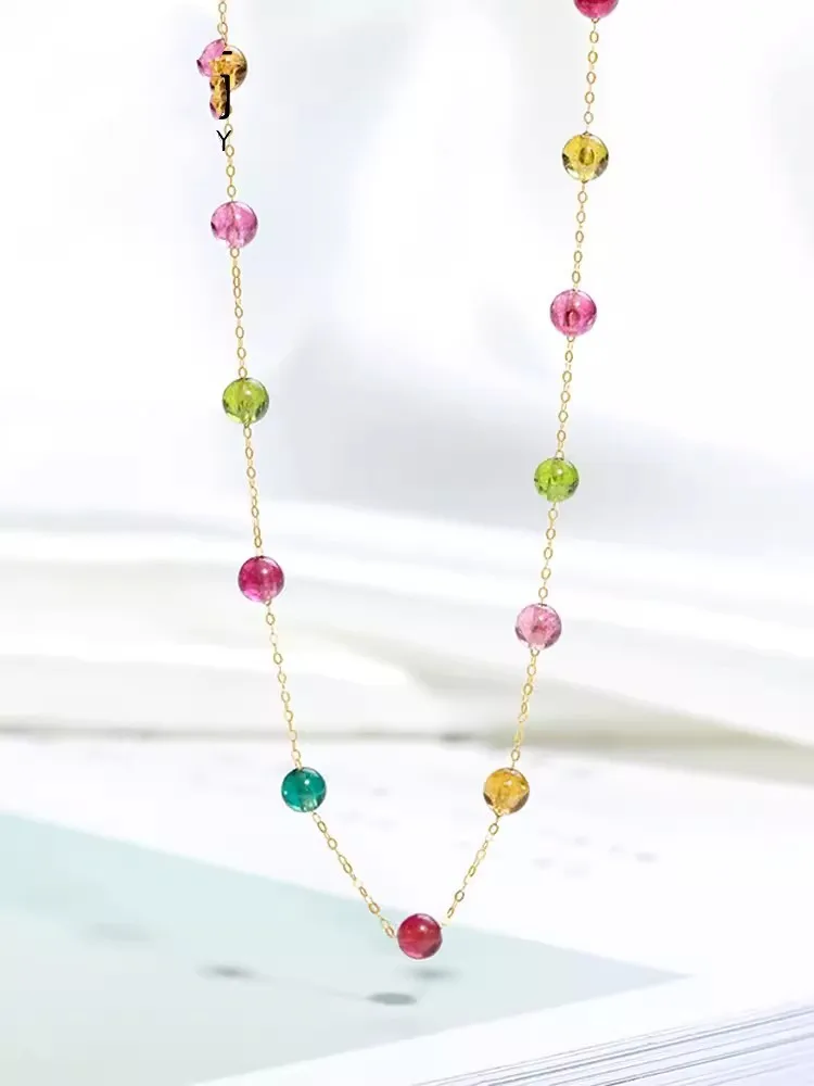 100% Real 18K Gold Necklace Pendant   Natural Tourmaline Gold AU750 for Women Fine Jewelry Gift Original Design X5001