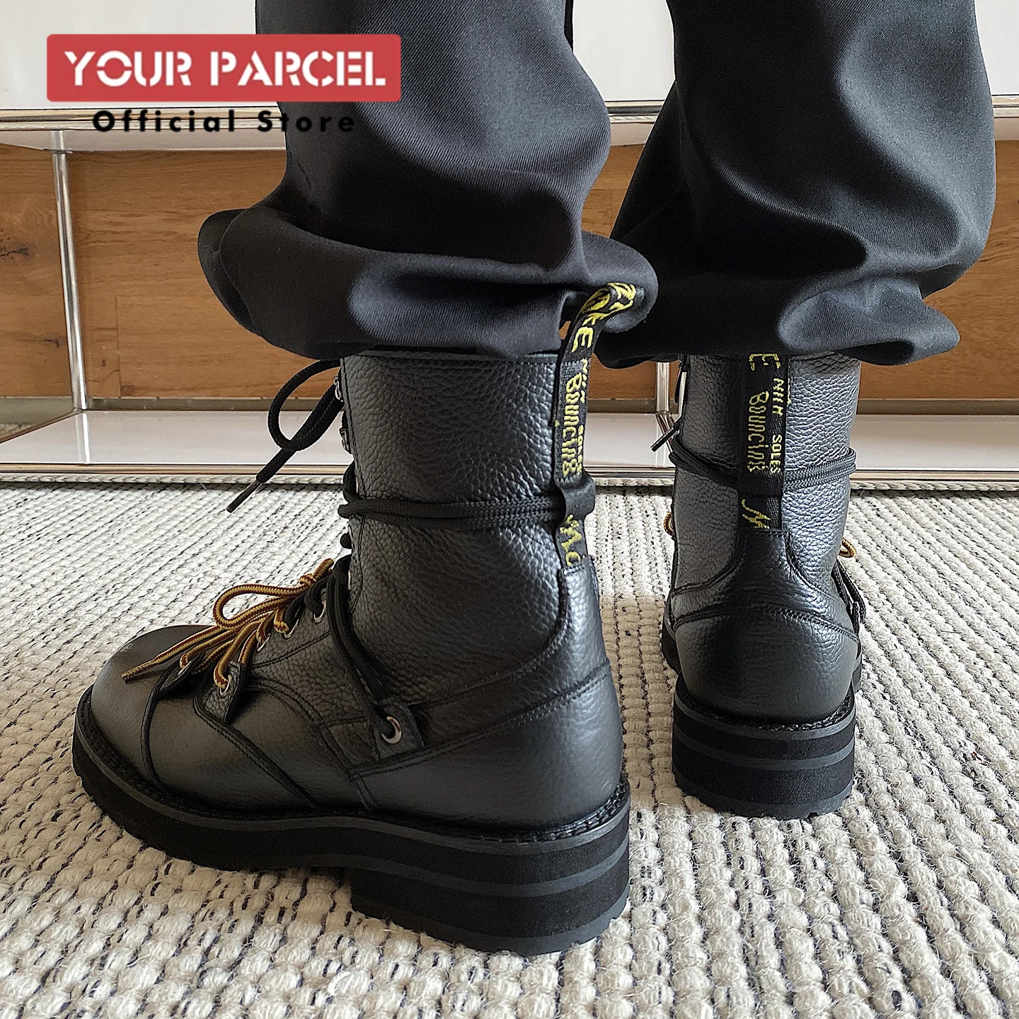 Stivali corti autunnali in pelle da uomo, strato superiore, cinturino in pelle di vacchetta, scarpe da lavoro all'aperto, stivali da moto dal design casual con cinturino personalizzato