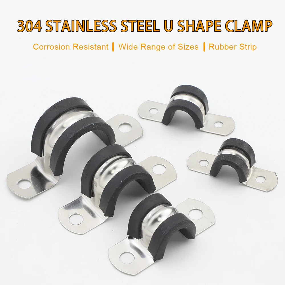 JUIDINTO 1/2/5 Stück mit Gummi ausgekleideter P-Clip, Kabelmontage, Verkabelung, Schlauchschelle, 6–200 mm, Edelstahl-Kissen, Rohrschelle