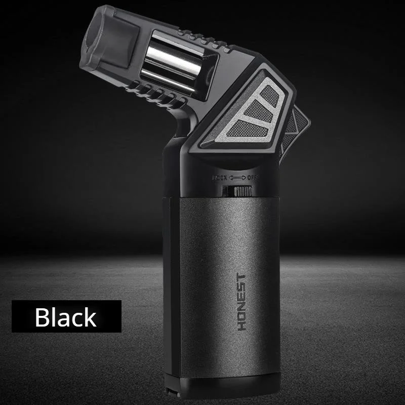 Hot Metal Multi Outdoor Windproof Butane Gas Turbine Torch Blue Flame Lighter Outdoor Barbecue Kitchen Cigar Lighter Men\'s Gifts