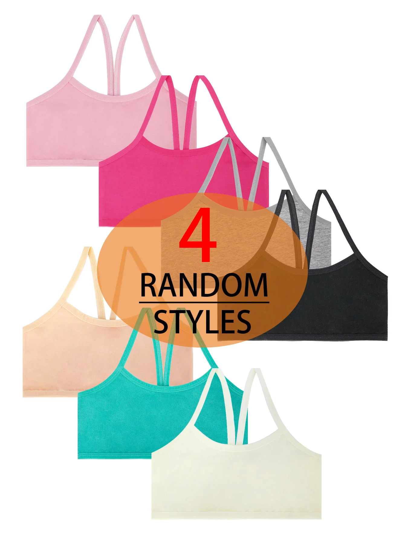 

4 random pieces for girls 9-12 years old Multi-color mix Growing cotton Comfortable Camisole Tank top for girls teen Half Top