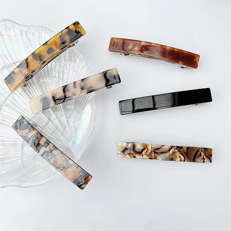 Elegant Leopard Hair Clips Acetate Vintage French Hairpin Colorful Geometric Marble Spring Clips Simple Fashion Hair Accessorie