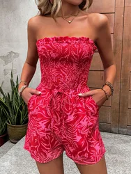 Off Shoulder Women Rompers Fashion Printed Strapless Playsuit High Waist Short Pants Lady Casual Spring Summer Streetwear