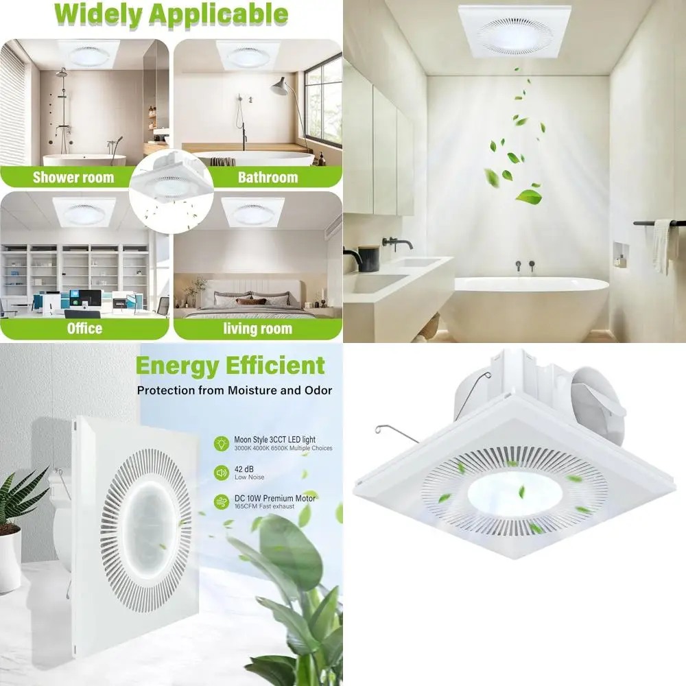 

11,8 3-скоростной вытяжной вентилятор для ванной комнаты со светодиодной подсветкой, тихий кухонный вентилятор 165 куб. футов в минуту, идеально подходит для дома, офиса, отеля