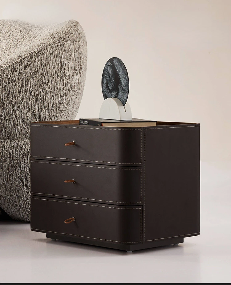 

Italian minimalist saddle leather bedside table luxury designer advanced sense bedroom drawer storage bedside cabinet