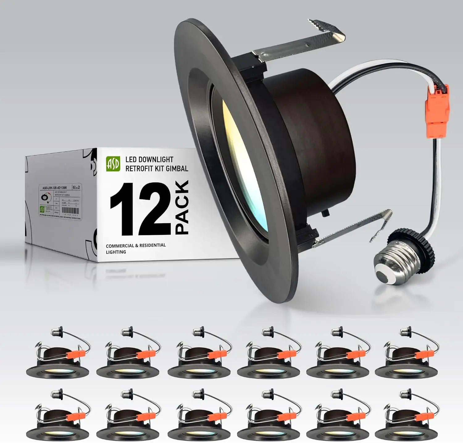 

4 Inch Gimbal LED Recessed Light - Oil Rubbed Bronze, Adjustable CCT & Dimmable, ETL Certified 12 Pack