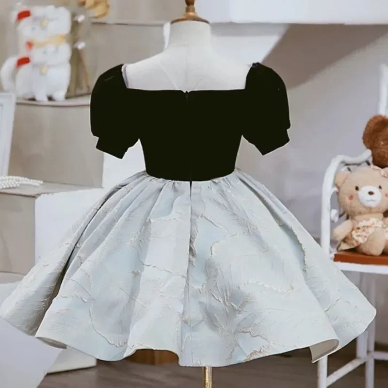 Elegant Formal Vintage Dress for Baby Kids Girl Princess Matching Vestidos Gown Children Clothes Baptism Ball Birthday Party
