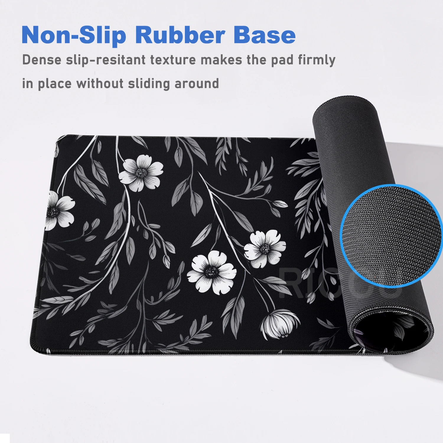 Alfombrilla de escritorio de flores estéticas, alfombrilla de ratón para juegos Sakura negra, accesorios de oficina grandes, alfombrilla de ratón de flor de cerezo, alfombrilla de ordenador para jugadores XXL