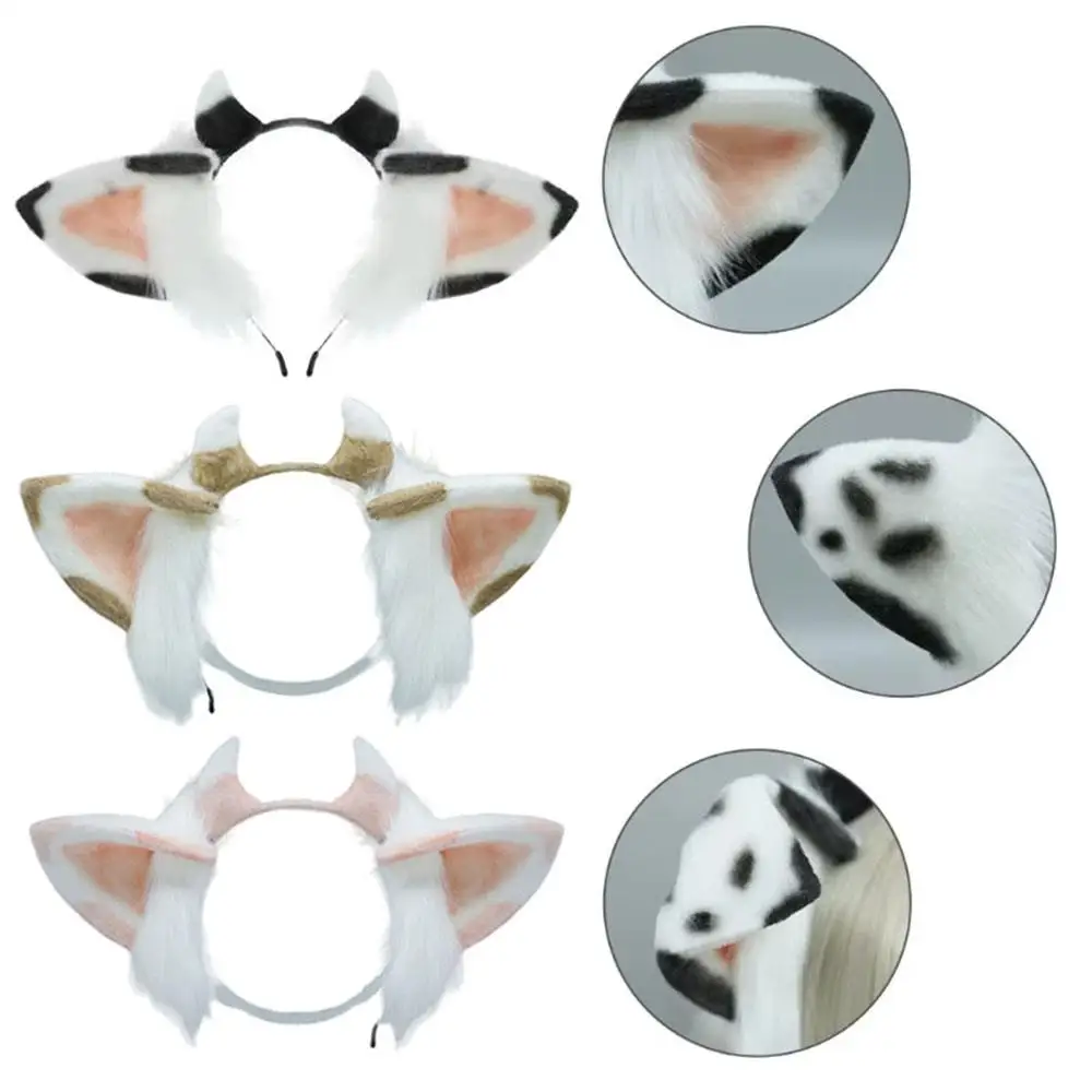 تأثيري لوليتا لطيف البقرة الشعر هوب للنساء فتاة الشتاء DIY بها بنفسك لينة فروي عقال للحفلات موضة الأداء الدعامة هيرباند أغطية الرأس