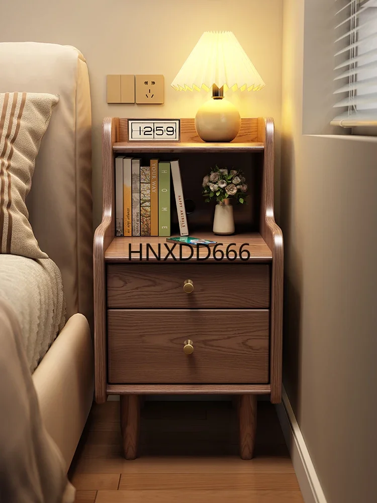 Solid Wood Bedside Table Small Size Rack with Integrated Locking for Household Bedroom Furniture And Decor