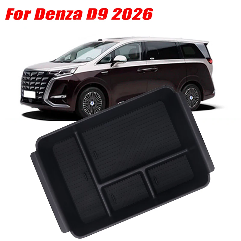 For Denza D9 2026 Model Armrest Storage Box ABS Central Organozer Tray Stowing Tidying Car Accessories