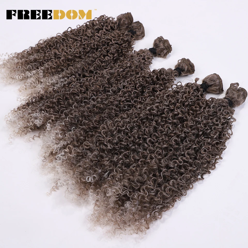 FREEDOM Synthetic Afro Kinky Curly Hair Extensions 6 Pcs/lot 260g Long Synthetic Hair Bundles Ombre Brown Weave Hair Fake Fibers