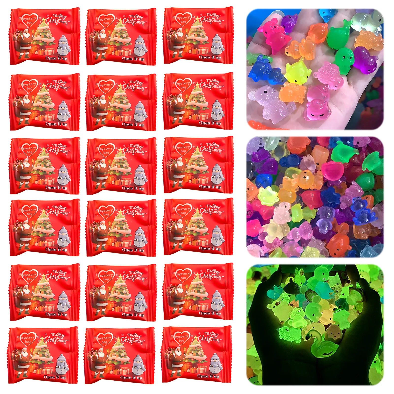 50/100 قطعة عيد الميلاد حقيبة أعمى غامضة مع توهج في الظلام ميزة مصغرة حقيبة غامضة نماذج الراتنج الحيوان لعيد الميلاد #1