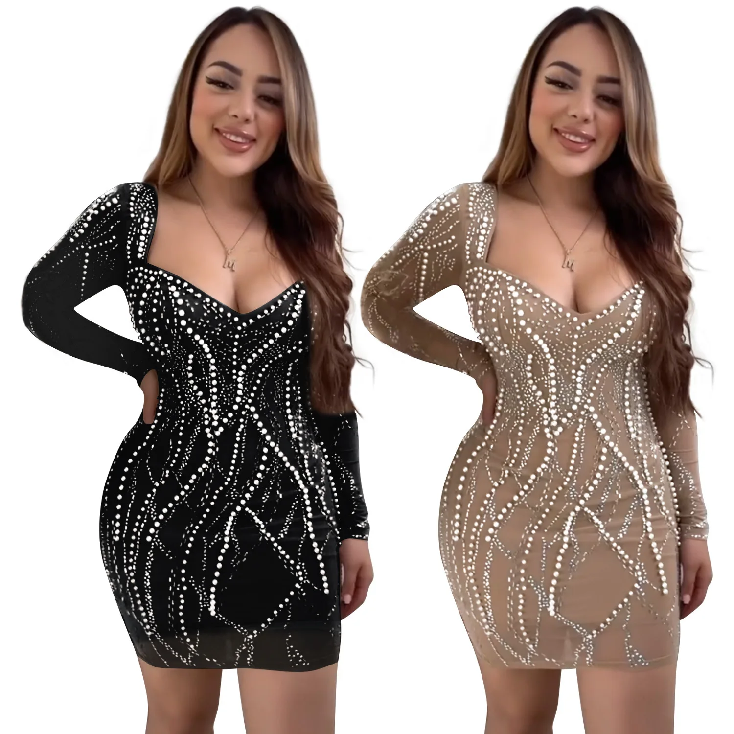 

EINY Luxury Geometric Black Rhinestone Short Party Dresses Robe Femme Women Elegant Diamonds Bodycon Night Dress Sexy Clubwear