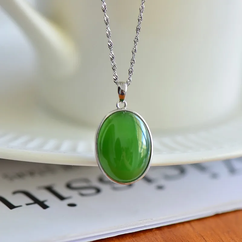 S925 Silver Pendant With Hetian Jade And Agate Cabochon, Elegant Silver Ruyi Necklace Women