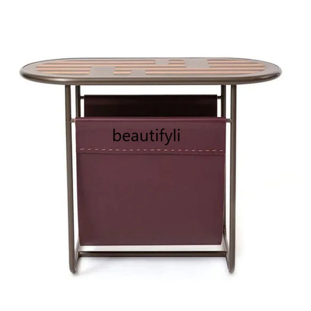 Italian minimalist sofa small edge few stainless steel bookshelf modern household oval household sofa small corner table