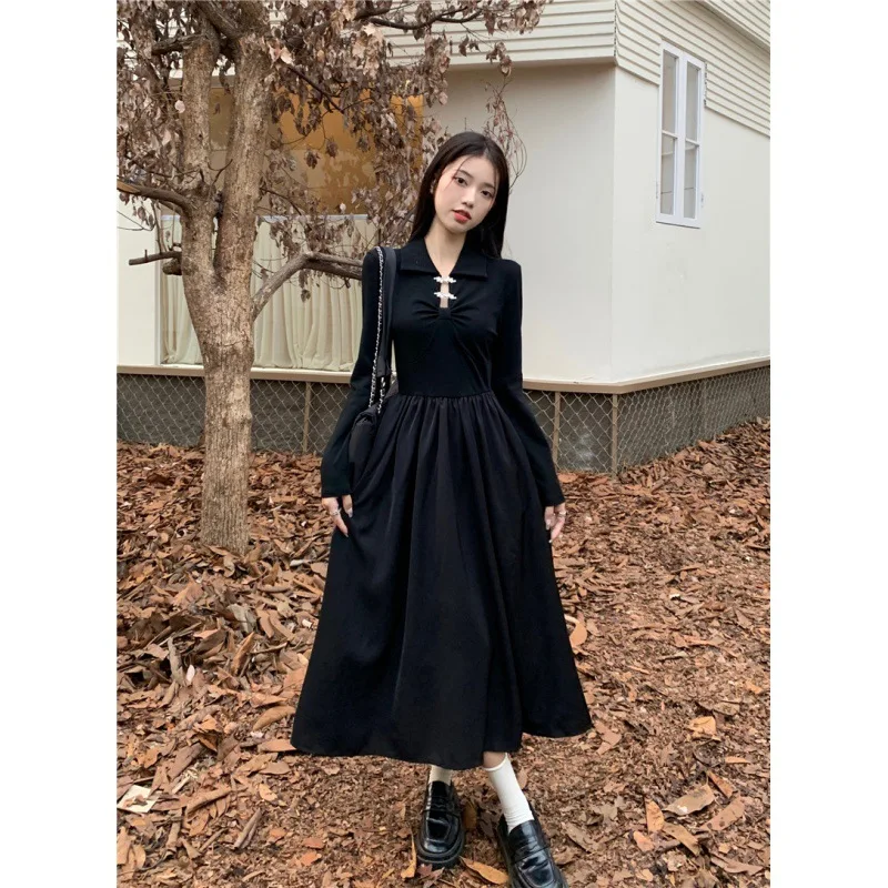 Qipao 2023 Spring New Chinese Style Cheongsam Design Sense Stitching Temperament Long-Sleeved Dress Slimming A-Line Midi Skirt