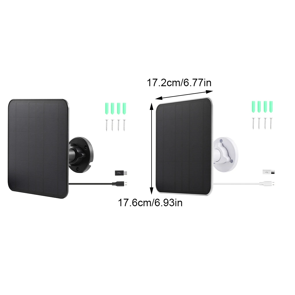 10W Solar Panel Micro USB & USB-C Port Solar Charging Panel 9.8 Ft Charging Cable 360°Adjustable Mounting for Security Camera