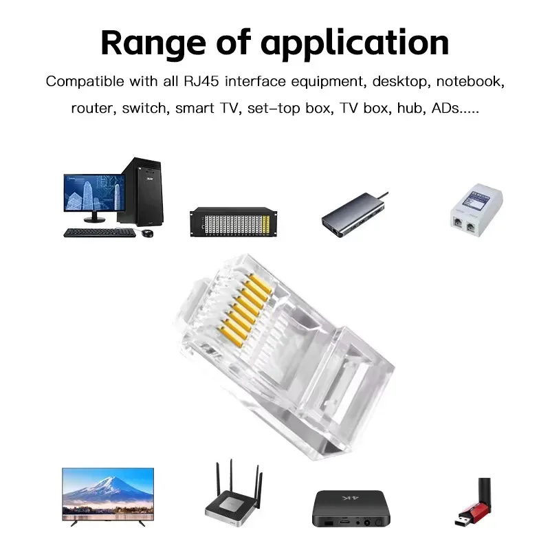 RJ45 Cat6 Pass-Through Connectors Gold-Plated Unmodule Plug Network RJ-45 Crystal Head Ethernet Cable 50/100pcs