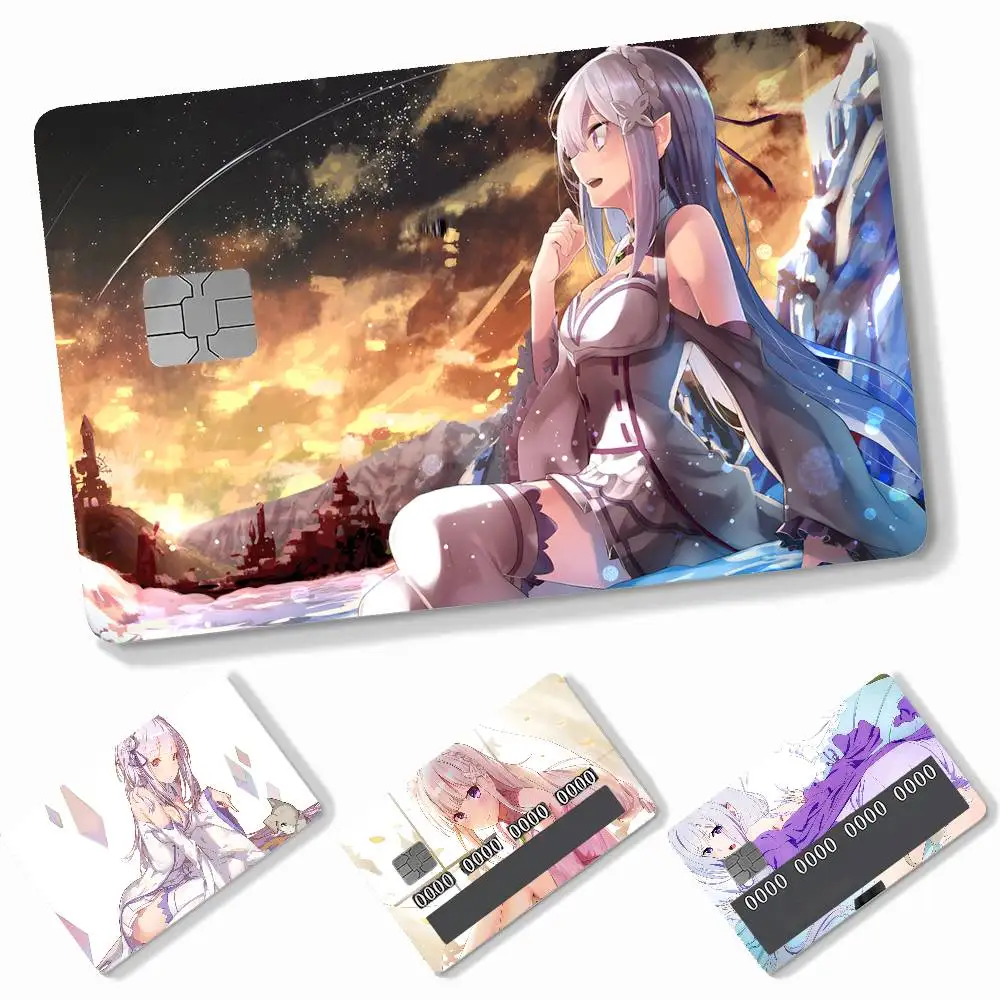 Emilia Anime  4pcs Credit Card Skin Stickers Suitable for Bank  Transit Pass Decorative Cover