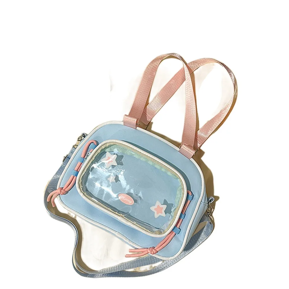 

Funny Cream Color Ita Bag Japanese Style Patchwork Pattern Transparent Pocket Backpack Idol Merchandise Storage DIY