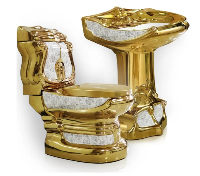 Luxury Golden Ceramic Toilet Set, European Royal Style Dragon Pattern Two-Piece Water Closet