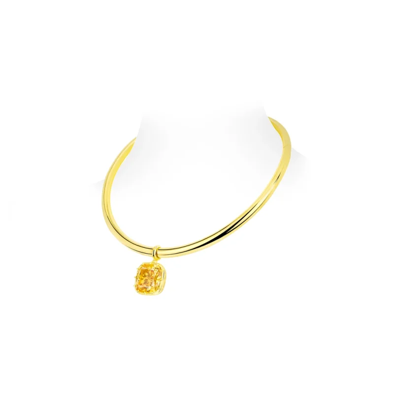 BELLUX Collarbone Pendant 925 Silver Synthetic Zircon Yellow Square Gemstone Gold Plain Circle Light Luxury Torques Necklace